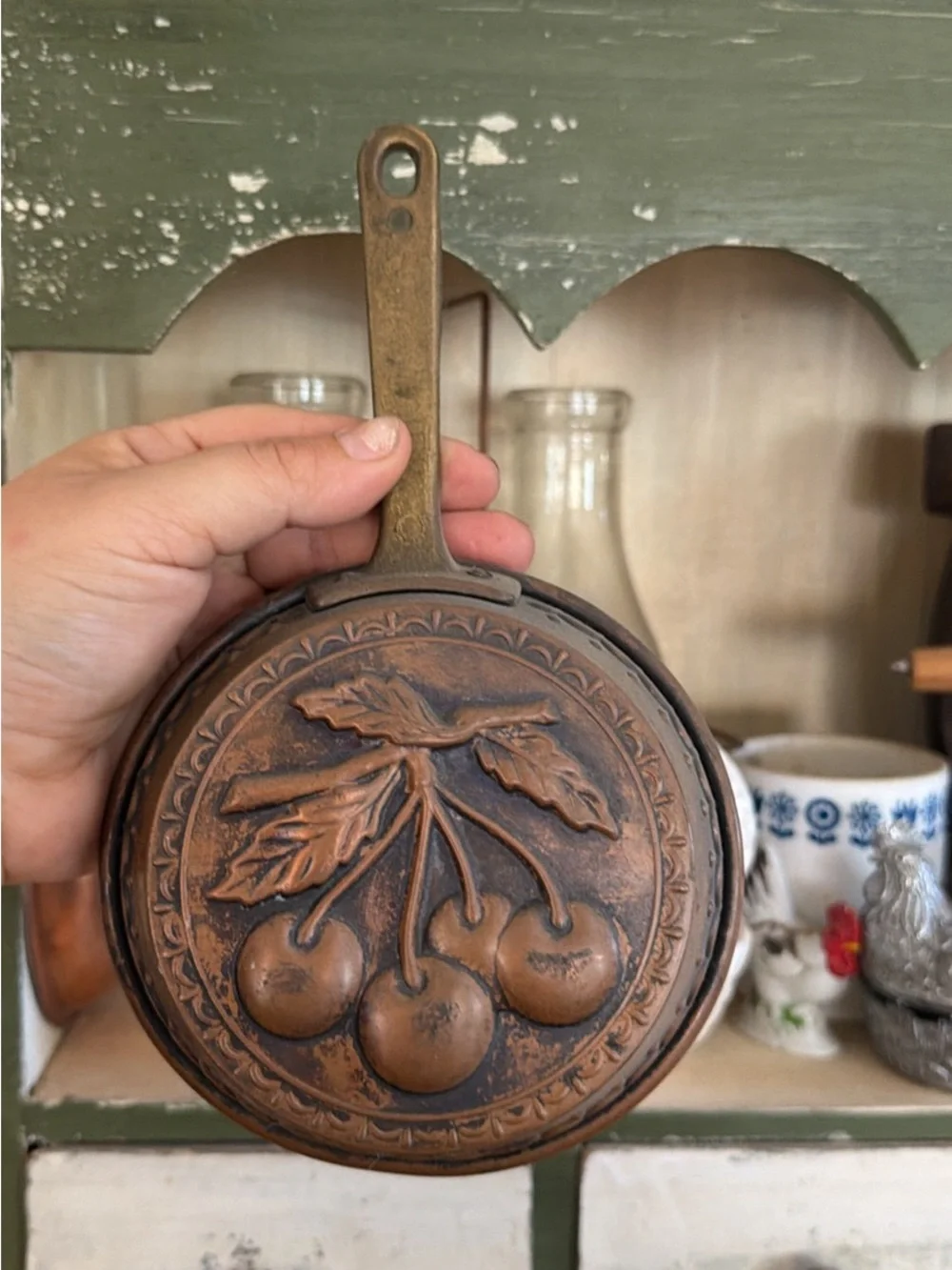 Copper Hanging Pan Cherry-Embossed